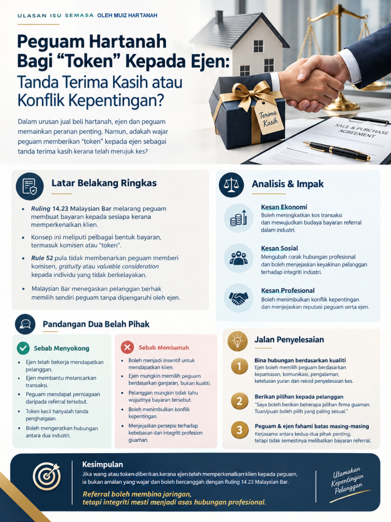 Peguam Hartanah Bagi Token Kepada Ejen: Tanda Terima Kasih atau Konflik Kepentingan? summary token kepada agen